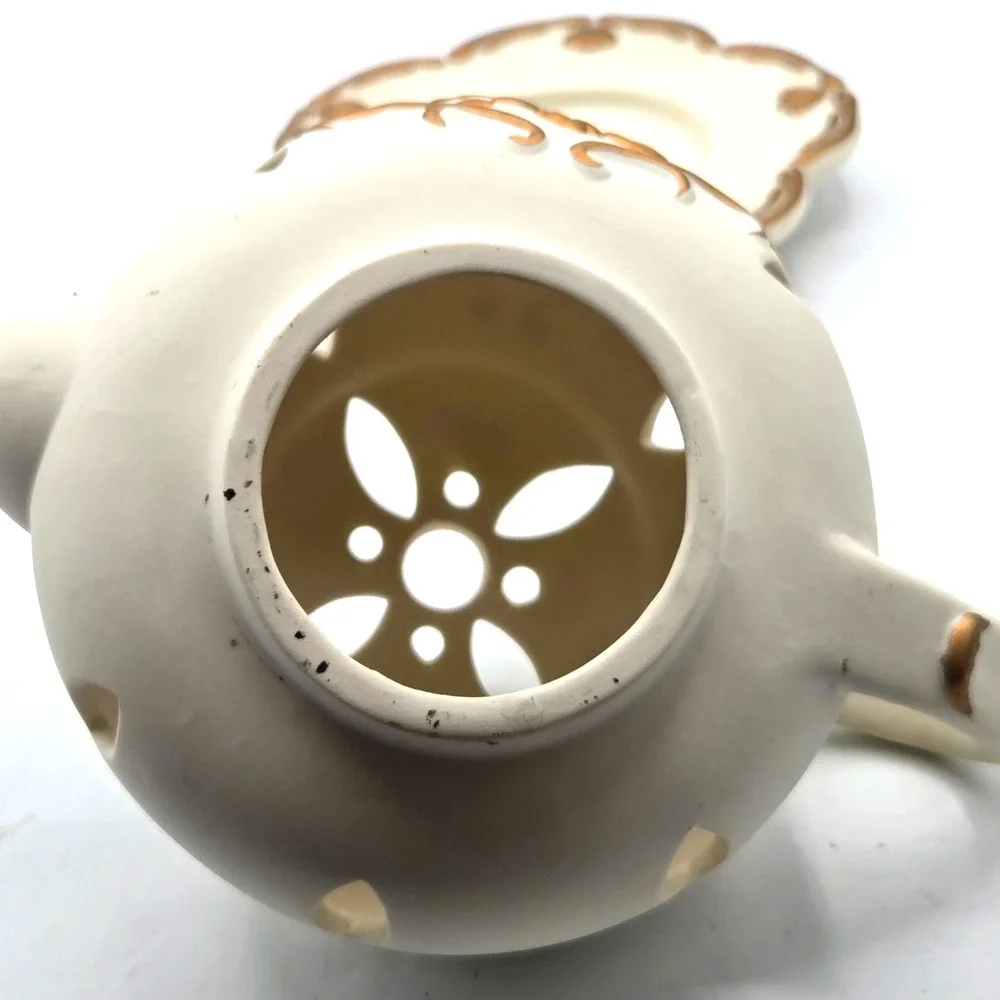 Partylite TEAPOT Tealight Candle Holder TEA TIME Luminary P7301 Porcelain Bisque